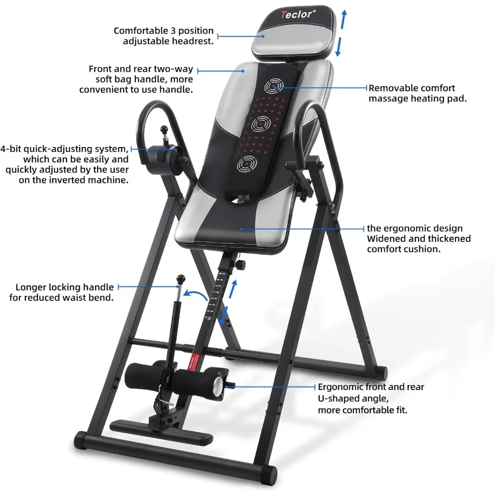 Advanced Heat and Massage Inversion Table for Back Pain Relief Heavy Duty 350 lbs Capacity Wider Thickened Backrest Strength