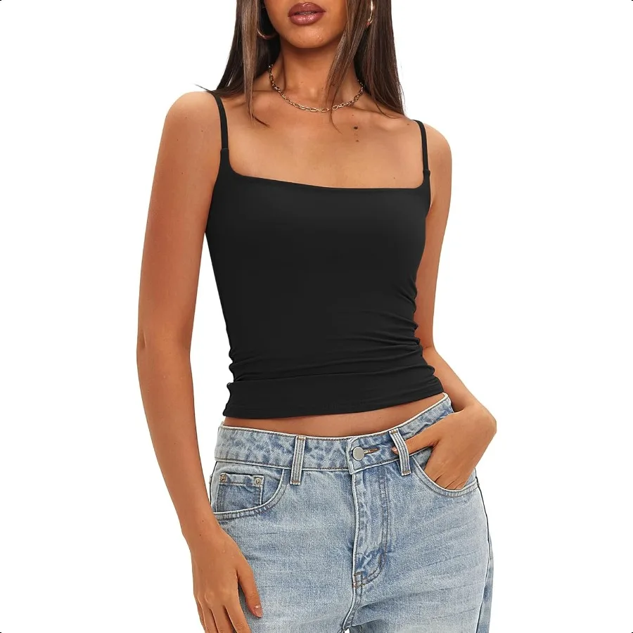 

Darong Women Padded Tank Top Built in Bra Adjustable Spaghetti Straps Double Lined Basic Cami Shirt