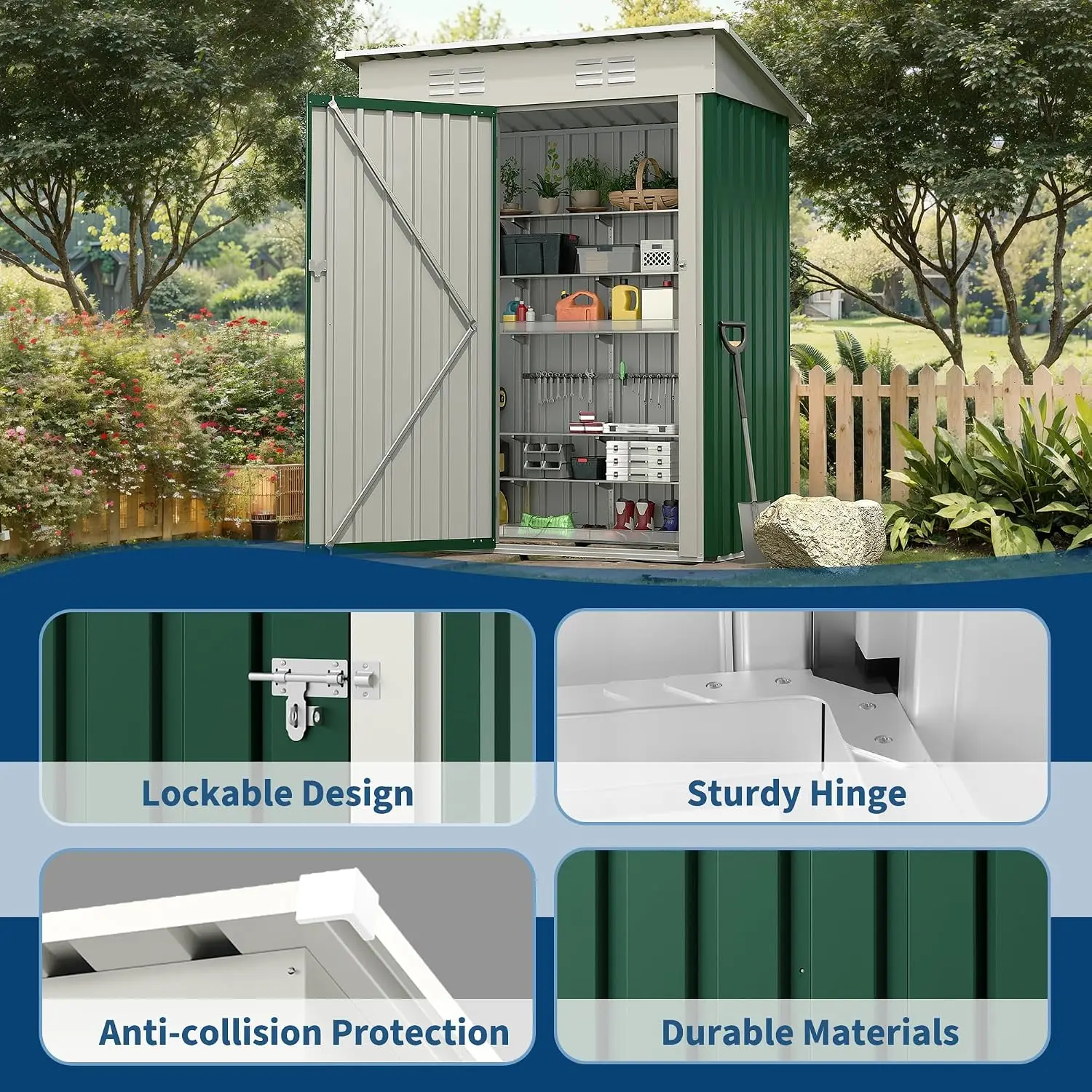 5x3 FT Outdoor Storage Shed Sloping Roof Double Lockable Door, Customized