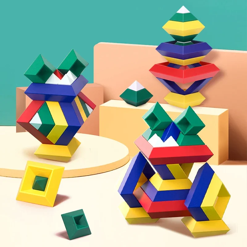 

Montessori Kids Construction Set Pyramid Building 3D Geometry Space Game Educational Toys For Children Boy Girl