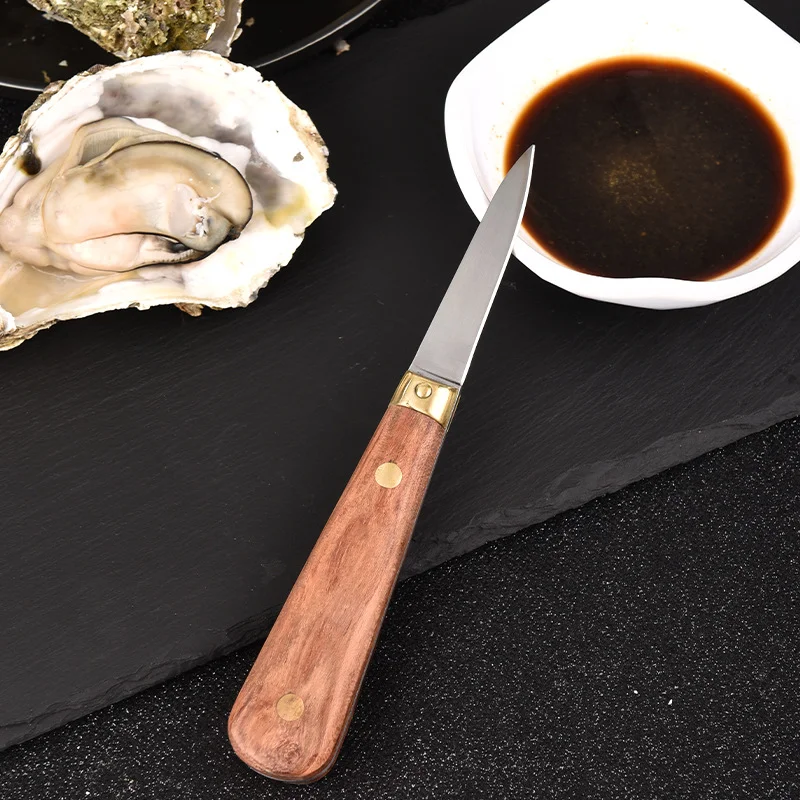 Wooden Handle Oyster Knife 420 Stainless Steel Oyster Knife Scallop Knife Shell Opening Tools Rosewood & Brass Nail Handle