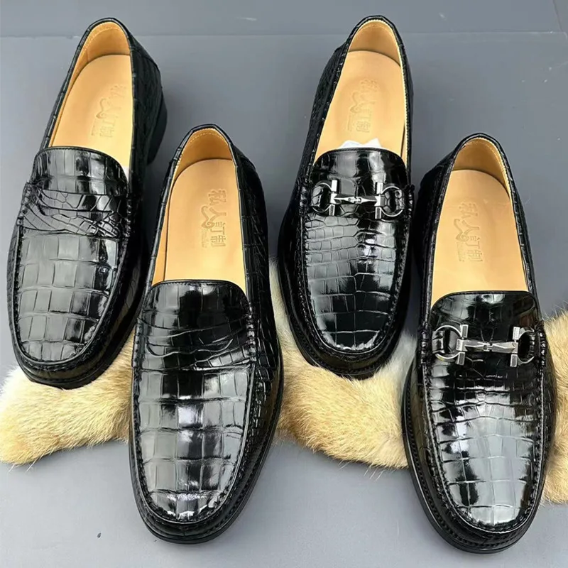 

Thai Crocodile Men's Genuine High-end Fashion Casual Business Leather Suede Lazy Bean Shoes Trendy Casual Formals Leathers Shoes