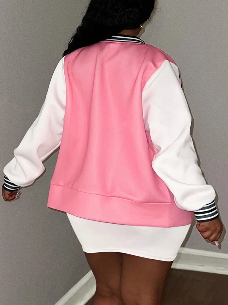 LW Plus Size Baseball Jackets for Women 2024 Autumn Fashion Letter Print Coats Female New Large Size Outwears Top Woman Clothing