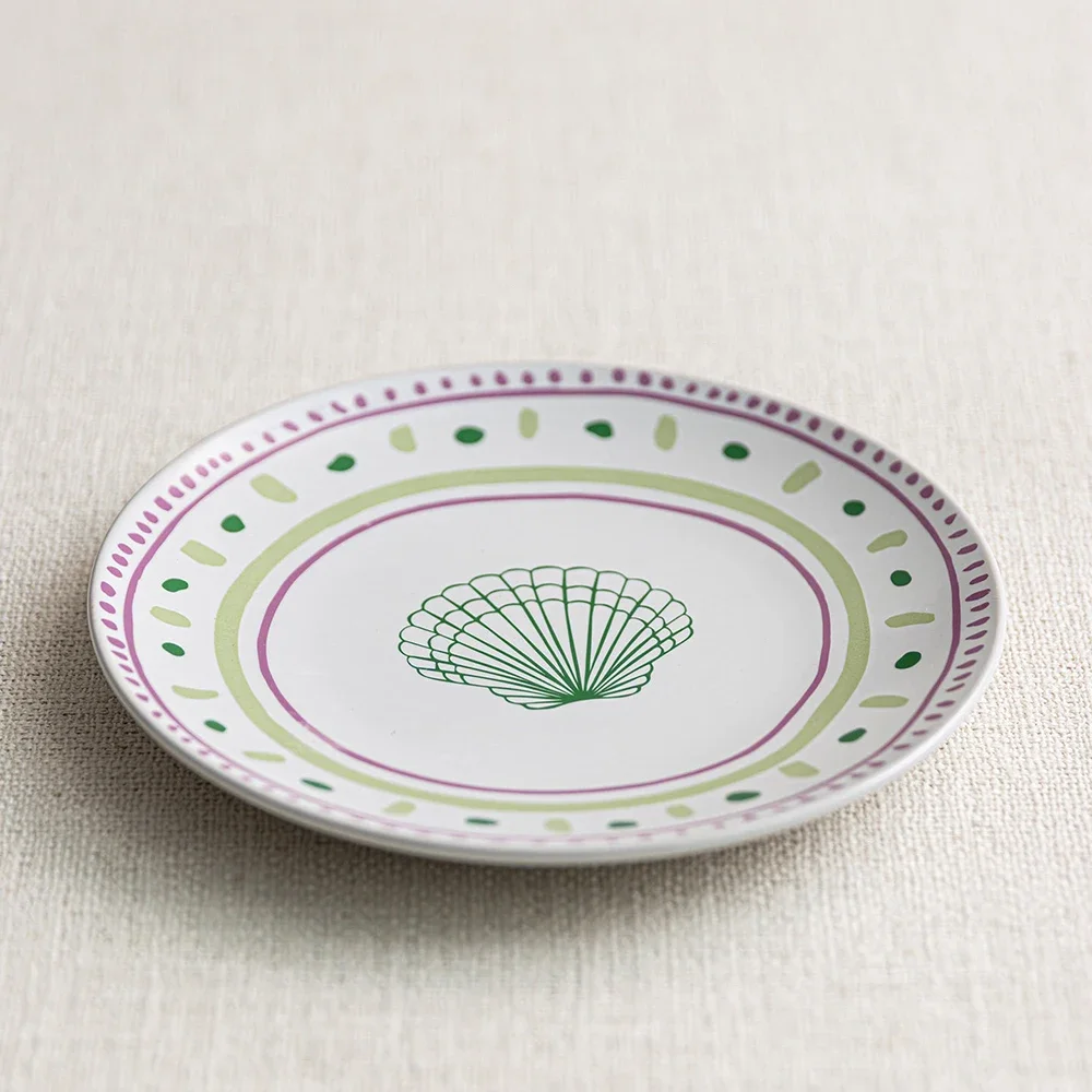 Contrast Color Ceramic Plate Korean Style Ins Creative Round Restaurant Household Tableware Fruit Cake Dessert Snacks Plates