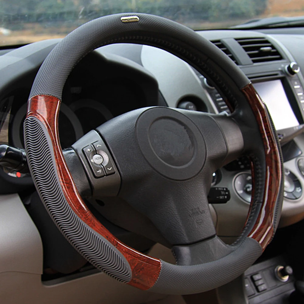 38cm Summer Anti-slip Car Steering Wheel Cover Breathable Imitation Peach Wood Auto Steering Cover Styling Case Beige