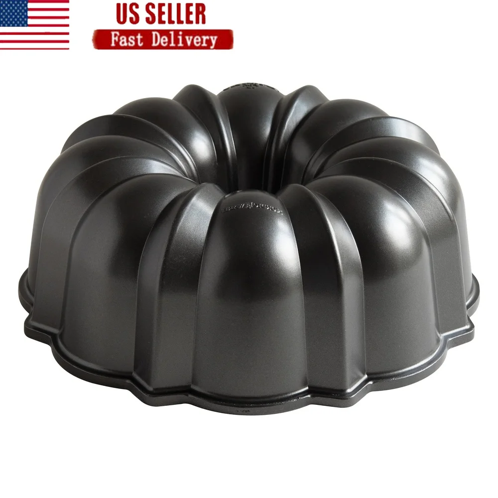 

12 Cup Nonstick Cast Aluminum Bundt Cake Pan Even Heating Perfect Baking Easy Release Hand Wash PFOA Free Durable Design