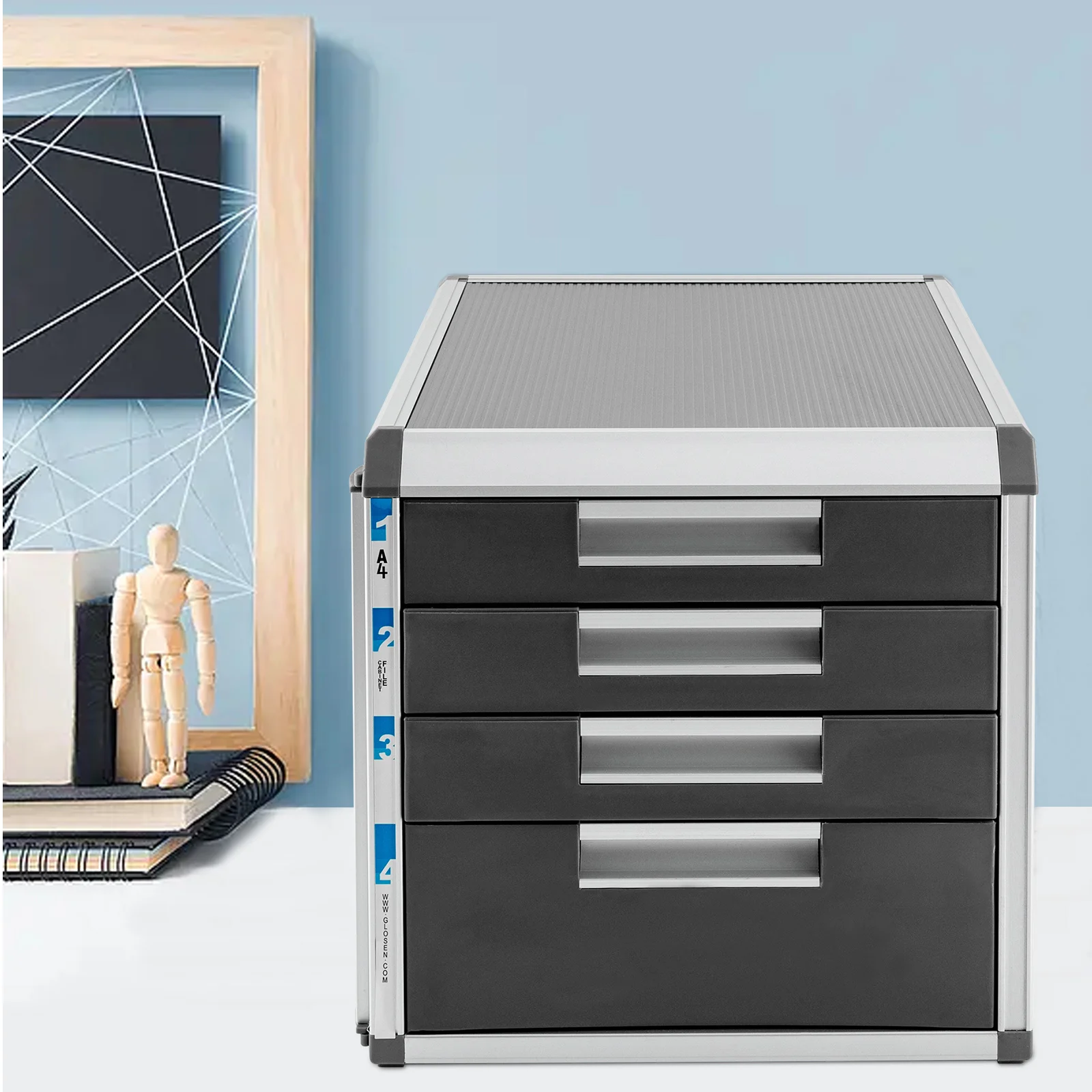 Silver Metal Drawer Box Lockable 4 Compartments DIN A4 Aluminium Alloy Document Storage Box Robust Organiser Box Document Box