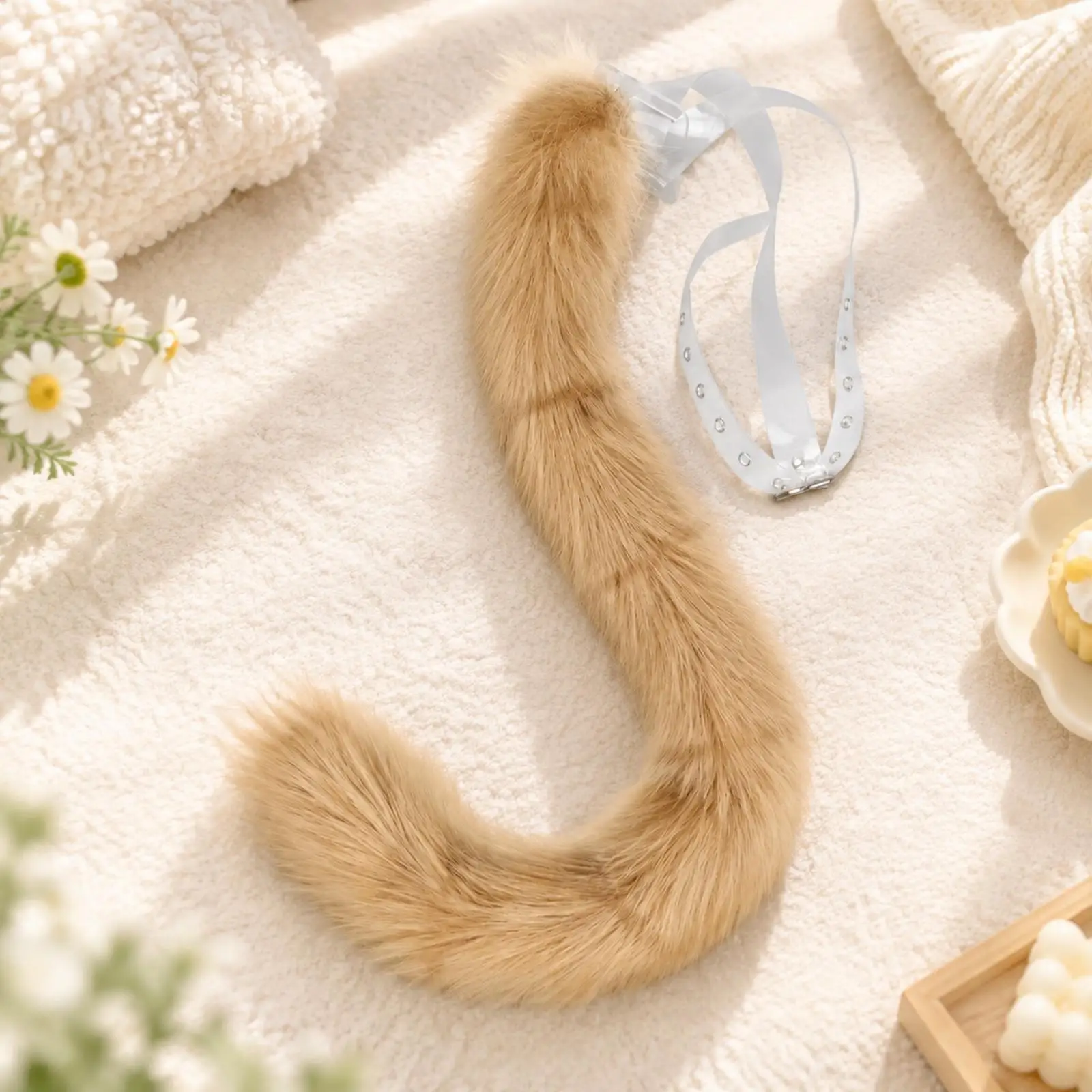 Cute Feline Costume Accessory Set Headband and Tail for Cosplay Party Fairy Tail Inspired Plush Cat Ears with Waist Buckle