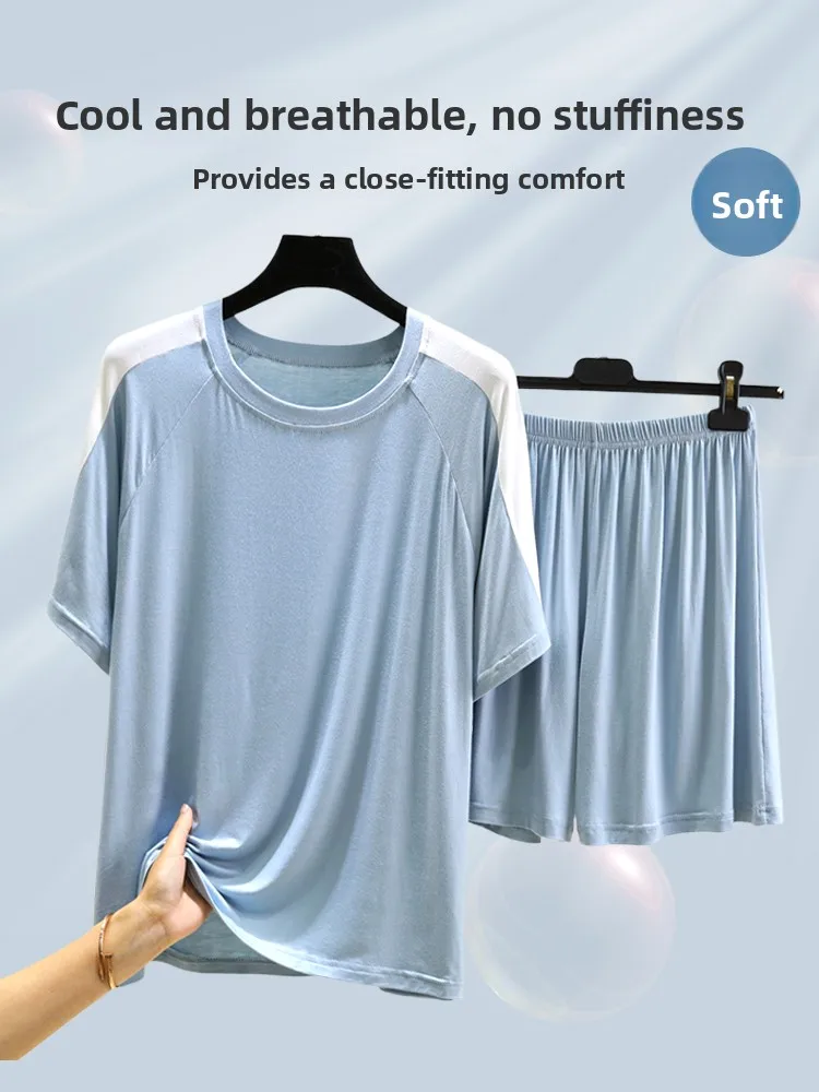 

Loose Modal Summer Sportswear Set Short Sleeve round Neck Home Clothes plus Size Air Conditioned Nightgown Pants for Women