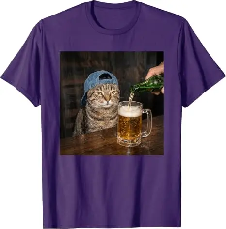 Lustiges Katzen-Biertrinken-Hemd mit Grafik „Unbeeindruckter Tabby“ – Y2k Katzen-Papa, betrunken in Bar/Nachtclub – Humorvolle Kleidung – Detail 19