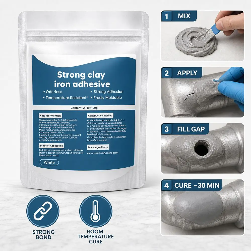 New White Metal Repair Putty Strong Bond AB Repair Putty Iron Repair Putty Hole Filling Epoxy Resin Adhesive Hole Patching