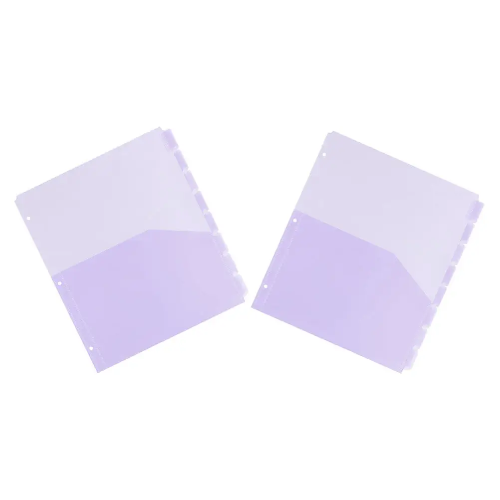 

2Sets A4 Divider Pockets PP Material Binder Organizer for Documents Transparent Tabbed Pages 3-Hole Loose Leaf Planner