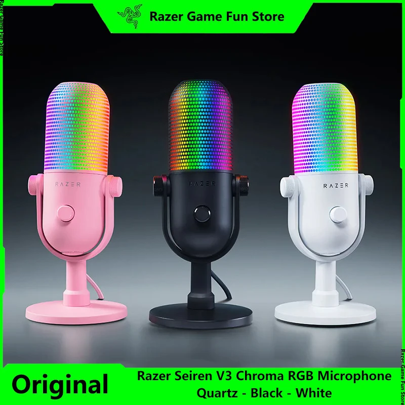 

Original Razer Seiren V3 Chroma RGB Microphone with Tap-to-Mute Stream and Game Reactive Lighting Supercardioid Condenser Mic