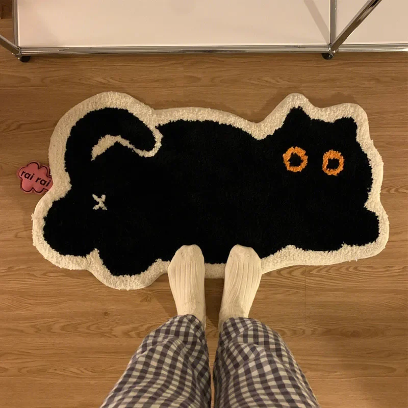 Cute Black Cat Imitation Cashmere Carpet Door Mat Bathroom Non-slip Mat Farting Cat Home Room Special-shaped Mat Szőnyeg 고양이 카펫