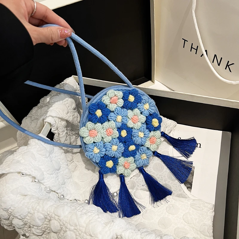 

Spring Faionable Floral Woven Women's oulder Bag Small round Crossbody Bag ular Ins Bag Soft Polyester Casual