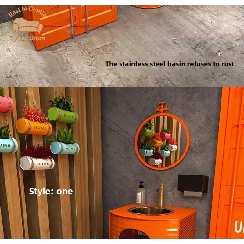 Industrial wind stainless steel container oil drum type wash basin bathroom creative wrought iron floor column wash table