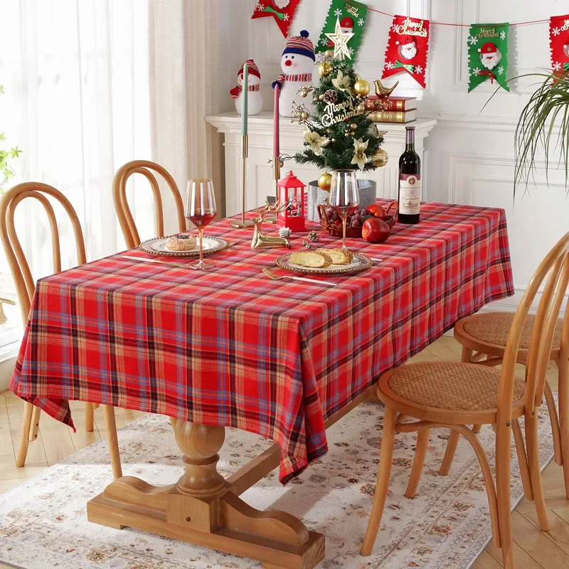 Christmas Decoration Plaid Tablecloth Color Woven Polyester Cotton Red Green Table cover for Home Party Dining Decor