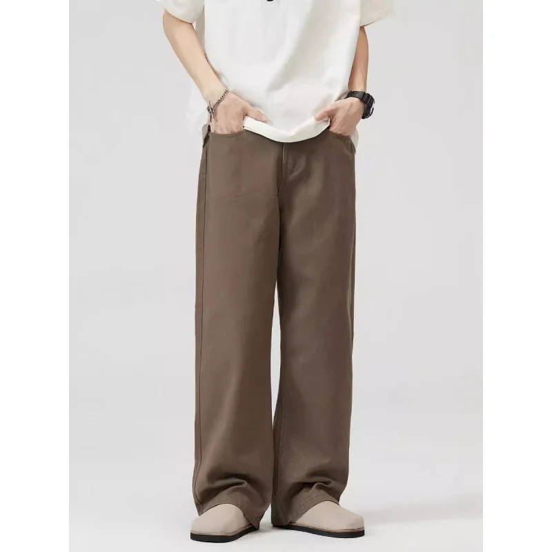 

Men's Jeans Casual Baggy Winter Straight Wide Leg Black Pure Cotton Pants American style High Street Fashion Trousers for men