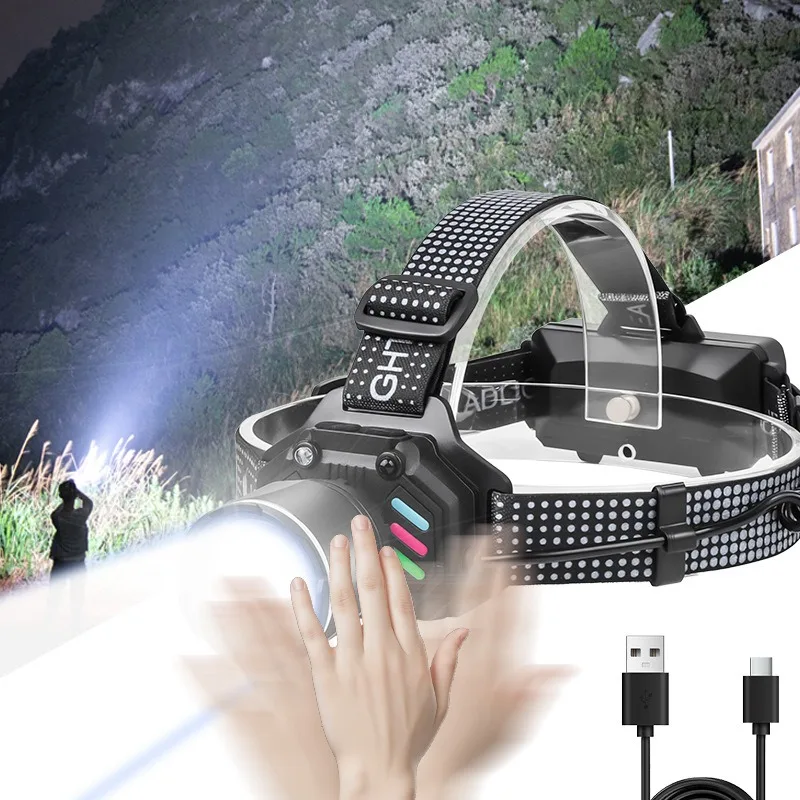 Cross-border New Product Dual Light Source Zoom Headlight Strong Light Induction Long-distance LED Outdoor Long-endurance