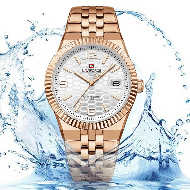 

High Quality NAVIFORCE 2026 Men's Quartz Watch 3ATM Waterproof Meters Stainless Steel Calendar Function Luminous Pointer Display