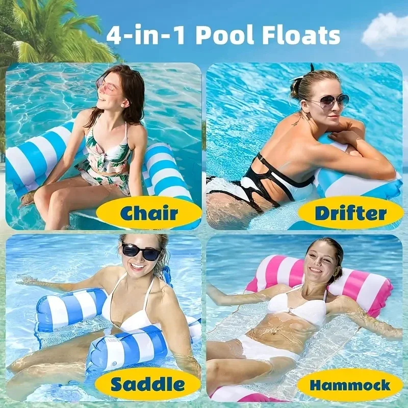 Swimming Water Sofa Inflatable Hammock Floating Mat for Adults Swimming Pool Loungers Beds Foldable Striped Party Accessories