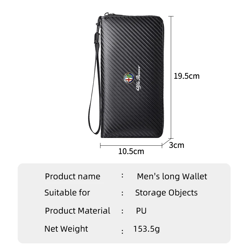 Men Business Long Wallet Carbon Fibre Coin Purse Key Holder Bank Card Bag For Alfa Romeo Giulietta GT Mito Brera Giulia Stelvio