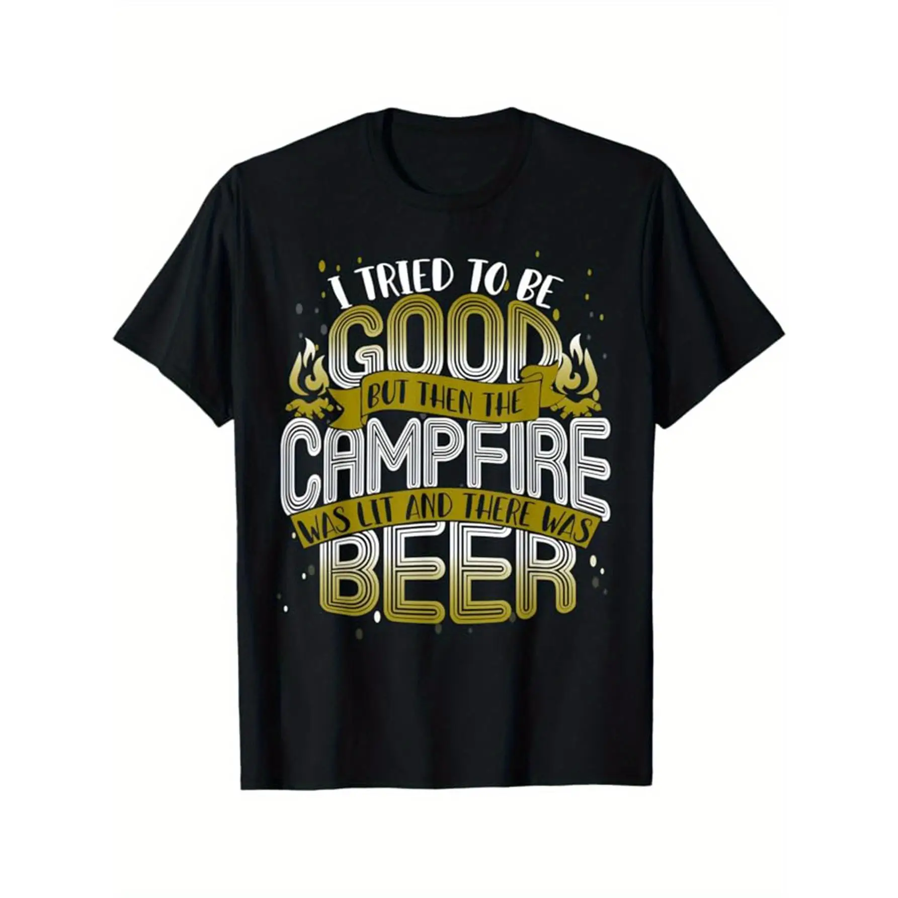 

Men's Funny Camping T-shirt, Humorous "Campfire & Beer" Graphic Tee, Retro Outdoor Adventure Summer Top for Guys