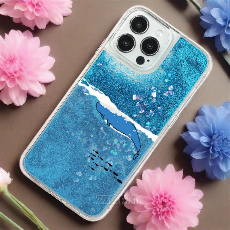 Coral Cat Dolphin For Huawei Mate 60 Pro P60 Nova 11 Pro 10SE 10 Lite 9SE Honor X50 Cases Glitter Shiny Liquid Quicksands Cover