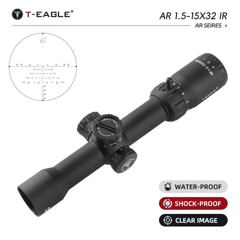 

T-EAGLE Tactical Optic Sight Green Red Illuminated Riflescope Hunting Rifle Scope AR1.5-15X32IR Airsoft Air Guns