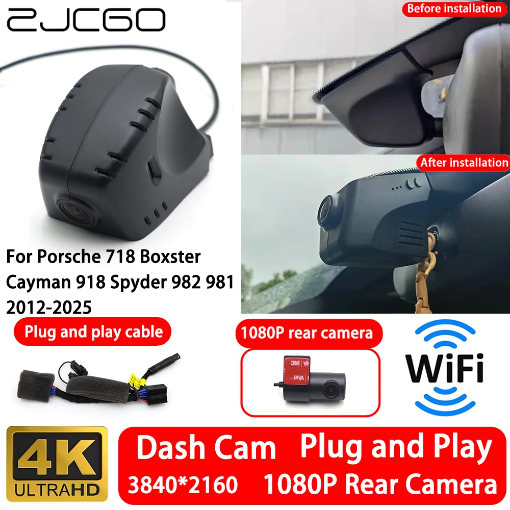 

for Porsche 718 Boxster Cayman 918 Spyder 982 981 2012-2025 4K Front Rear Camera Dash Cam Wifi Plug and Play Video Recorder