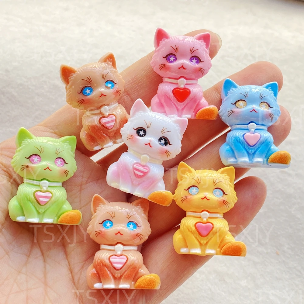6 pçs novo colorido bonito dos desenhos animados 3d animal gatinho parte traseira plana cabochão pedra scrapbook diy decoração estatuetas artesanato acessórios