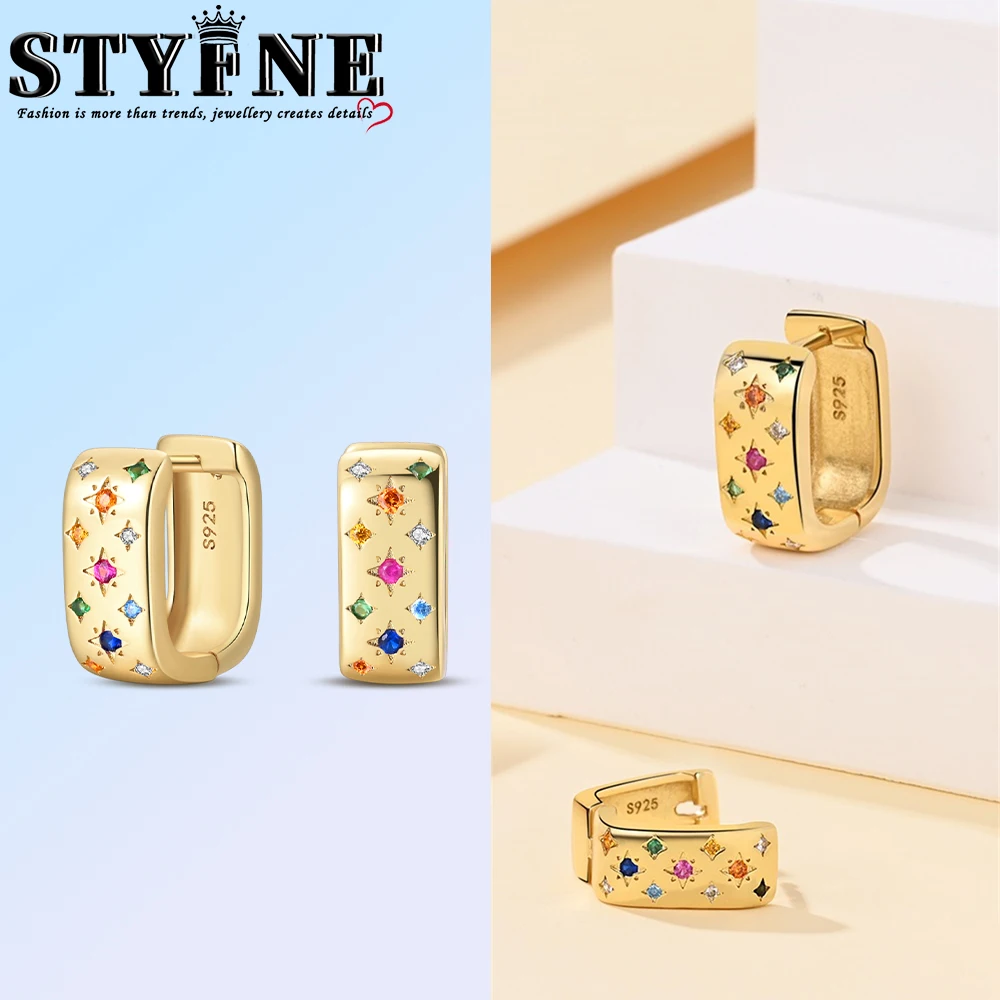 925 Silver-Plated Colorful Zirconia Heart Hoop Earrings for Women Party Anniversary Birthday Gathering Daily Match