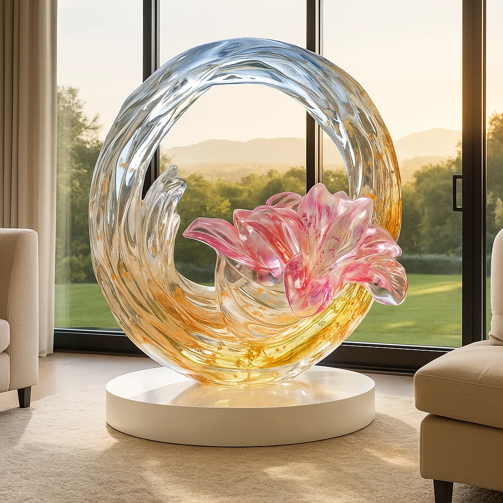 Custom transparent resin flower sculpture luxury crystal