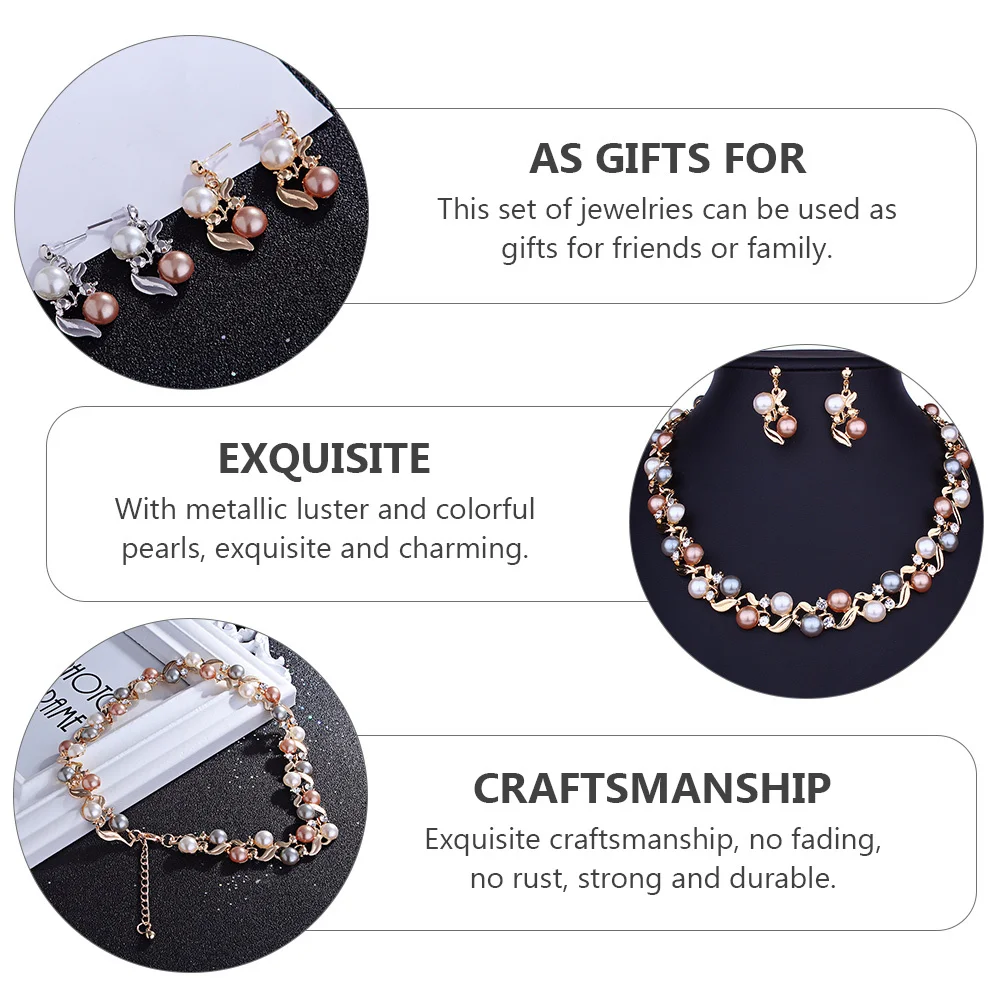 1 مجموعة اللؤلؤ قلادة طقم من الحلقان لوازم المجوهرات العملية اللؤلؤ الملون بريق معدني رائعة ساحرة