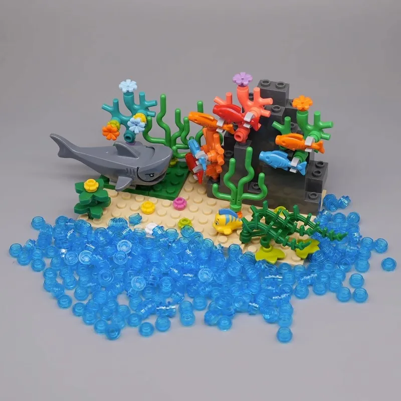 Small Particle Underwater World Scene Marine Creatures Sharks, Octopuses, Corals, Seawater Building Blocks Compatible with LEGO