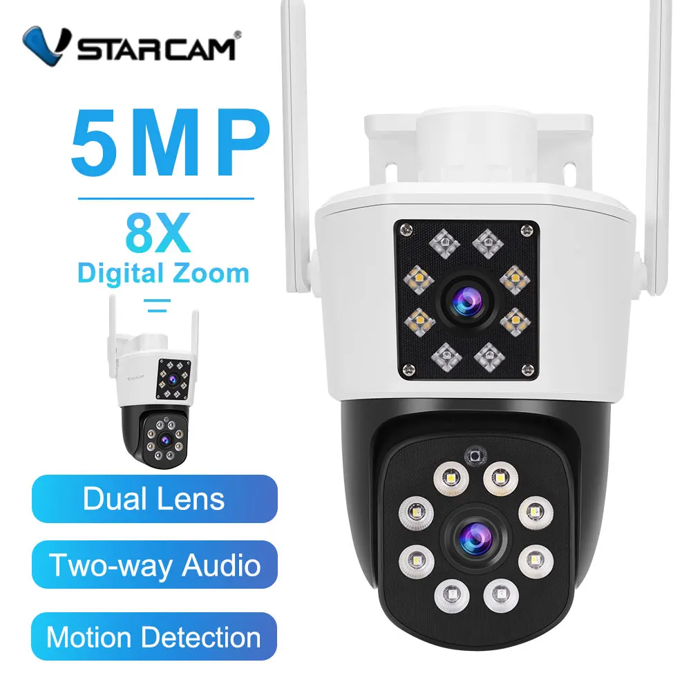 Vstarcam 5MP Dual Lens Wifi PTZ Camera Dual Screen Night Vision Outdoor 8X Digital Zoom Wifi Surveillance Home Security Cameras