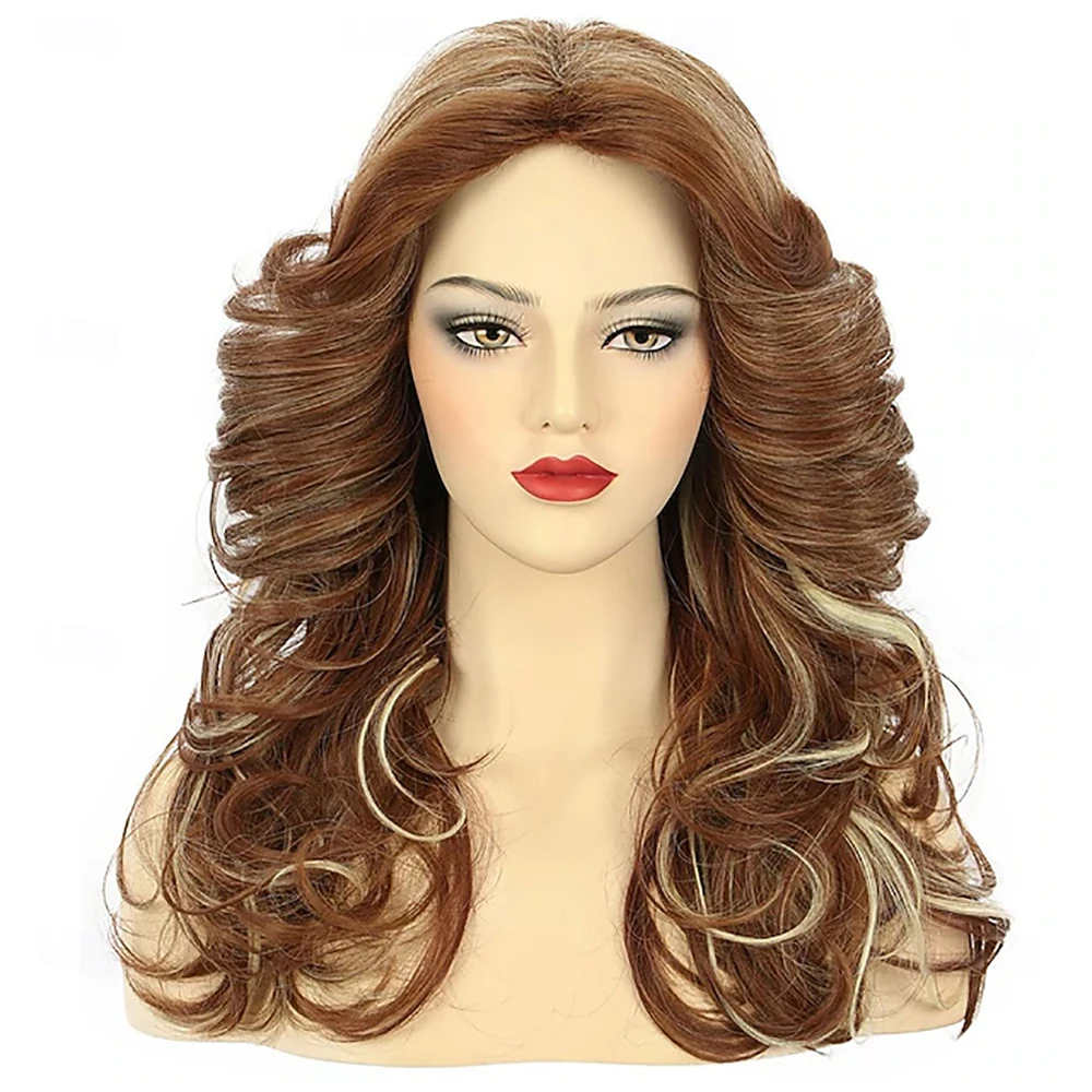 HAIRJOY Synthetic Hair  Women 70s Feathered Wig Long  Wave Disco Singer Wig Vintage Costume Wig Halloween Party Costume Wig