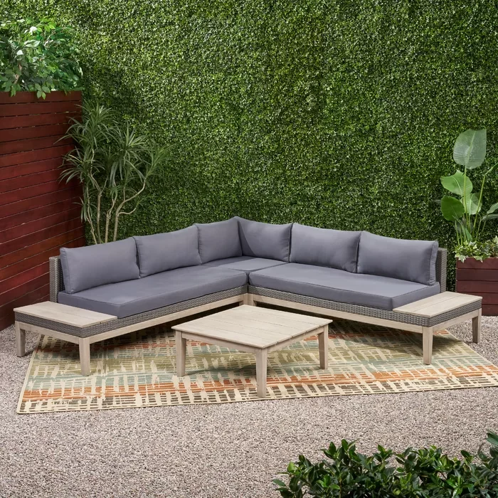 

Loft Outdoor Acacia Wood and Wicker 5 Seater Sectional Sofa Set