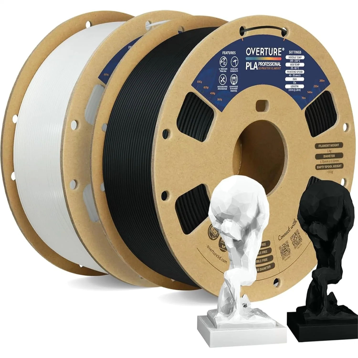 

PLA+ Filament 1.75mm Bundle 2kg, Stronger & More Durable 3D Printer Filament, High Precision +/-0.02mm, Tangle-Free Black &