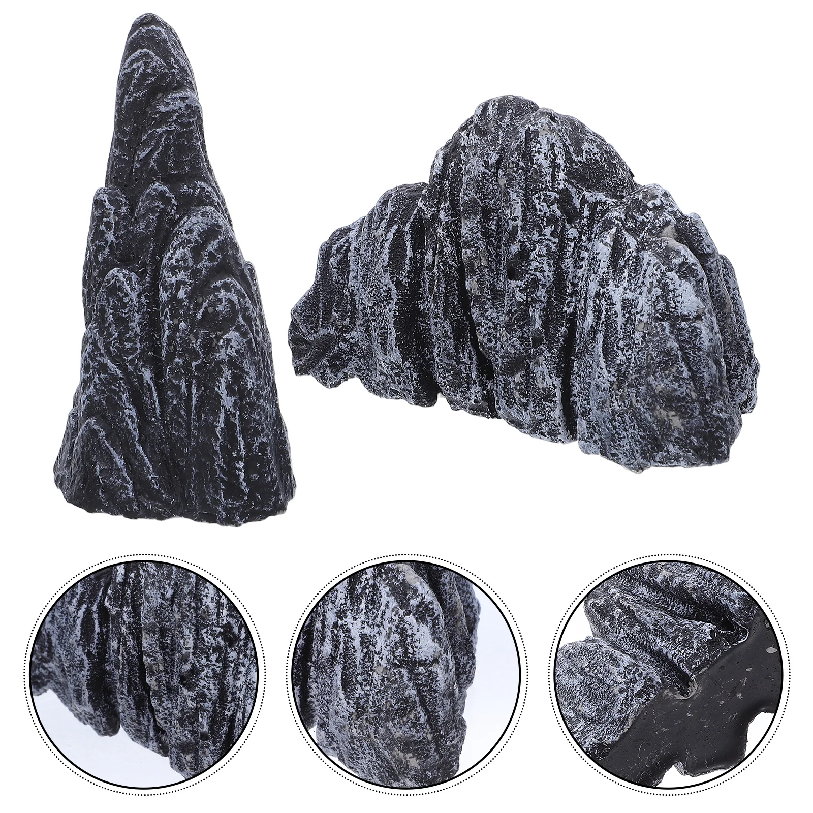 

2pcs Miniature Resin Rockery Statue Realistic Artificial Mountain Landscape For Desktop Bookshelf Indoor Garden Bonsai Decor