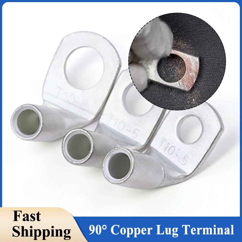 90° Bent Terminal Right Angle Crimp Copper Terminal T6/10/16/25 Thick Ring Lug for Electrical Switch Plug Connection 5 - 200PCS