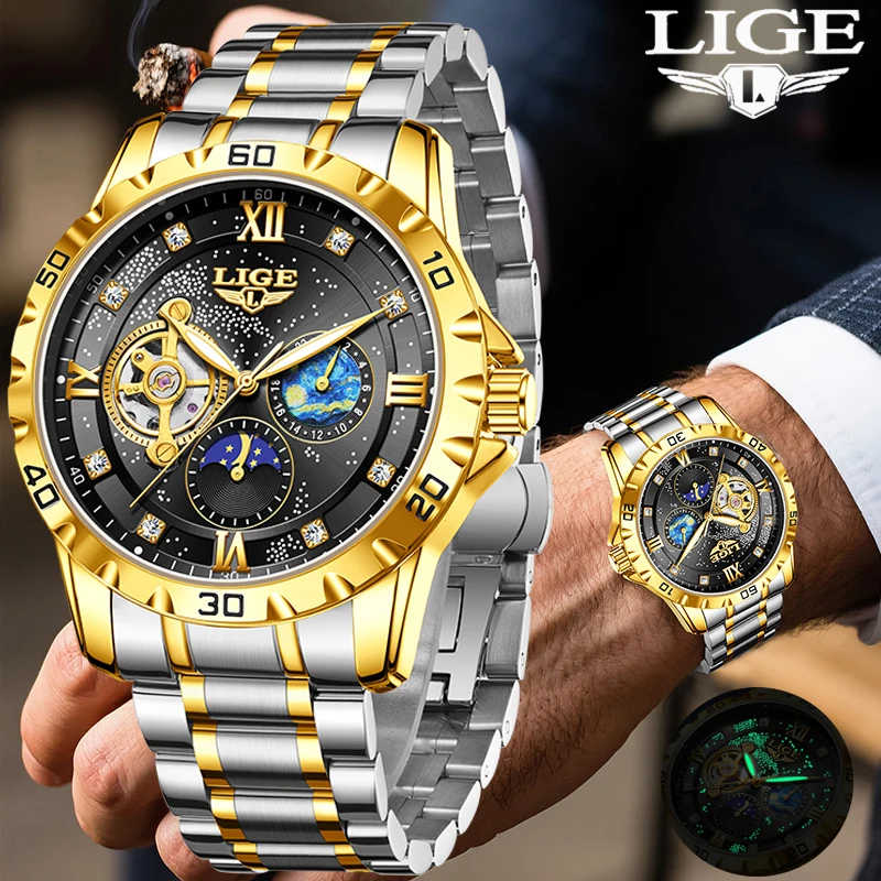 

Reloj мужские часы LIGE Brand Business 2025 Роскошные светящиеся механические часы модные водонепроницаемые мужские наручные часы из нержавеющей стали
