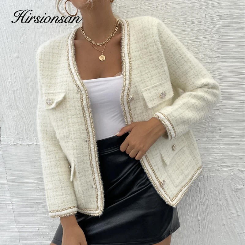 

Hirsionsan Elegant Vintage V-neck Slim Women Sweater 2023 Winter New Office Lady Knitted Female Cardigan Warm Ladies Jumpers