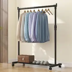 Movable Telescopic Floor-standing Clothes Rack With Wheels Indoor Balcony Clothes Rack Adjustable Height Storage Coat Shoe Rack