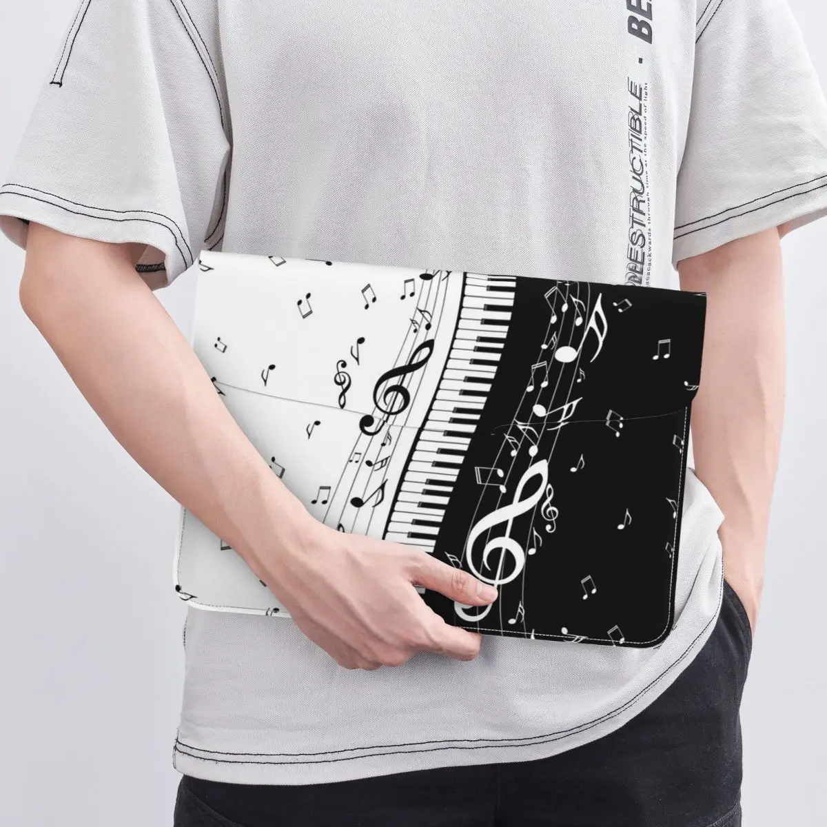 Piano Key Musical Note Pattern PU Leather Horizontal Laptop Sleeve Shockproof Soft Lining Notebook Case 13 Inch