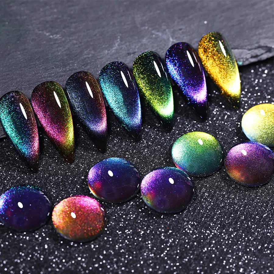 9pcs Nail Cat Eye Gel Set Rainbow Cat Effect Magnetic Gel Polish, Soak Off UV LED Gel Polish Manicure Nail Art With Magnet Stick