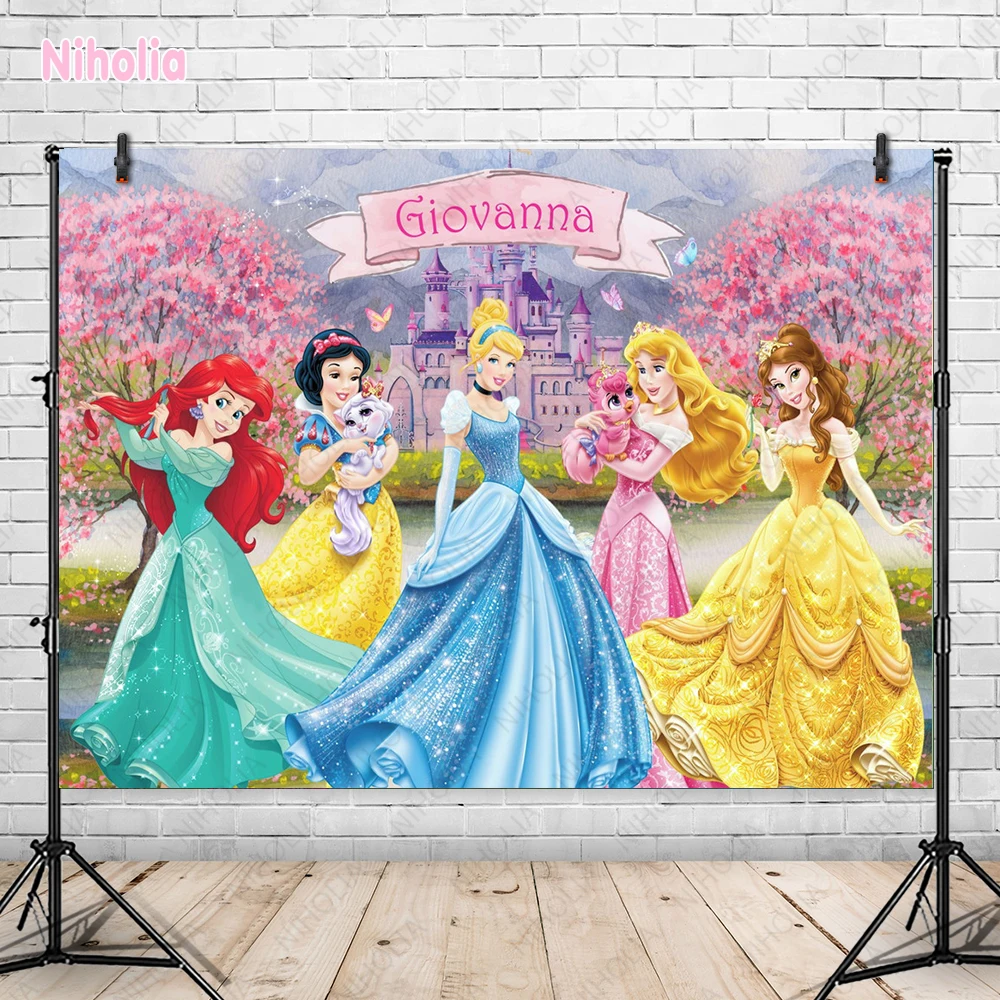 Disney Princess Theme Photo Backdrop Princess Girls Kid 1st Happy Birthday Party Decoration Baby Shower Custom Background Banner