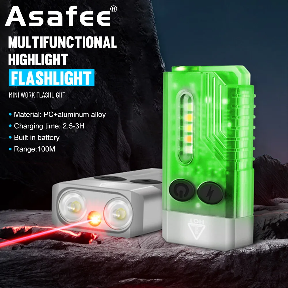 Asafee V10L 1100LM Fluorescent EDC Mini Flashlight Waterproof 2*SZ5-M3 ++5MW Lamp 100M Range Keychain Redline Blue Red UV Light