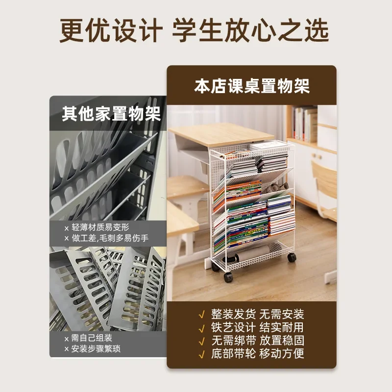 Small Bookshelf Next To The Desk Floor Shelf Desk Side Shelf with Movable Wheeled Book Storage Bookcase Room Storage Bookshelf