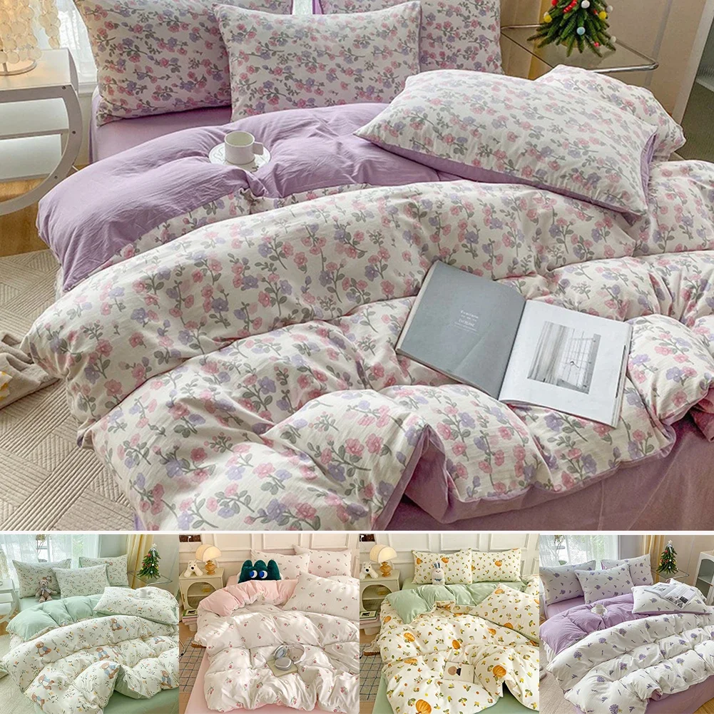 

3/4PCS Active Printed Plant Duvet Set, One Duvet Cover + One Bed Sheet +A Pair of Pillowcases Suitable for The Bedroom